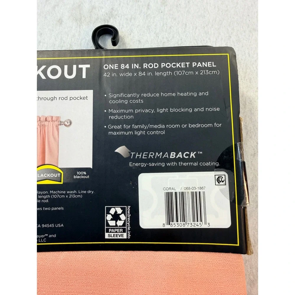 Eclipse Braxton Blackout Curtain Panel 42x84 Coral Thermaback Energy Saving new